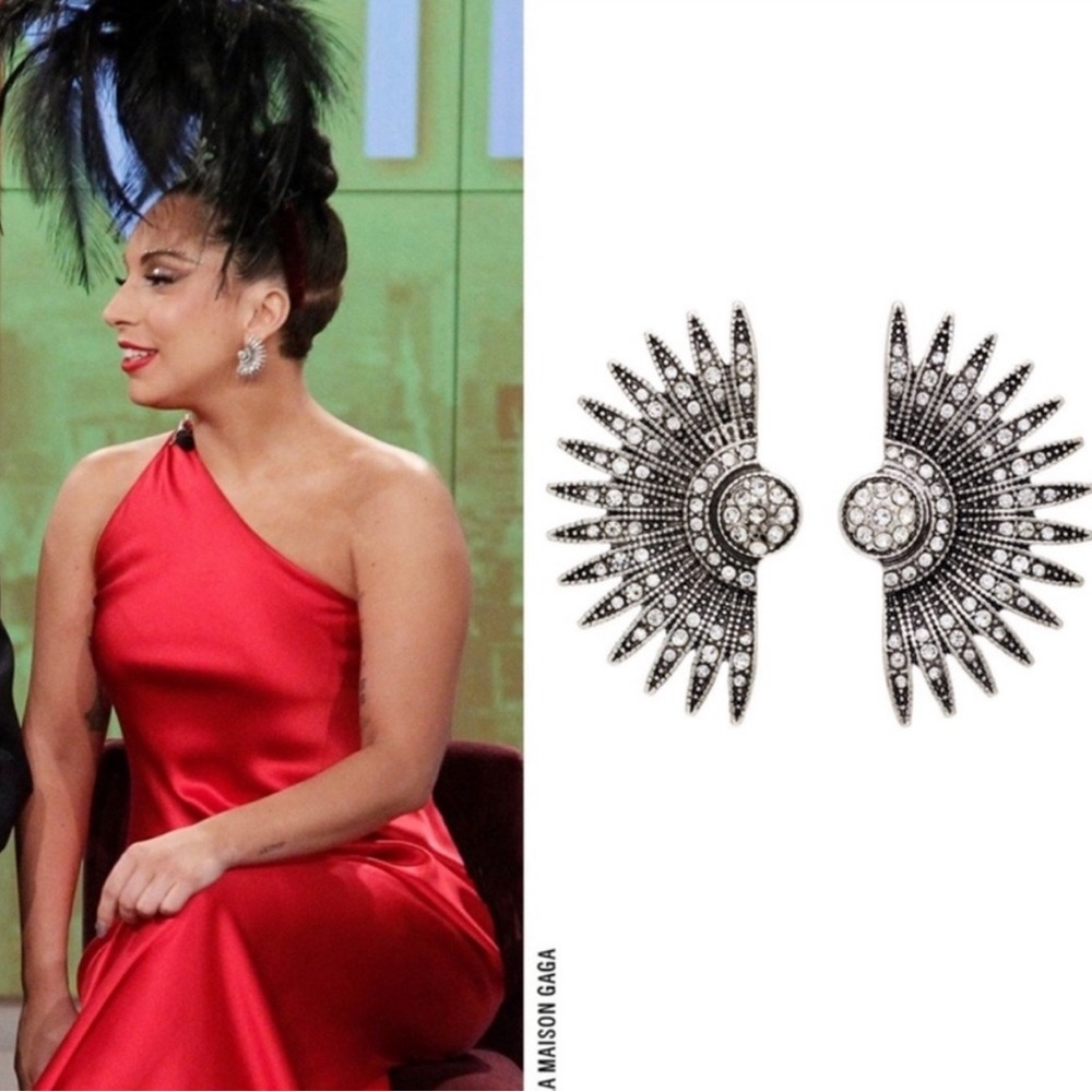 As Seen on Lady Gaga Lulu Frost Silver and Black Celestial Earrings